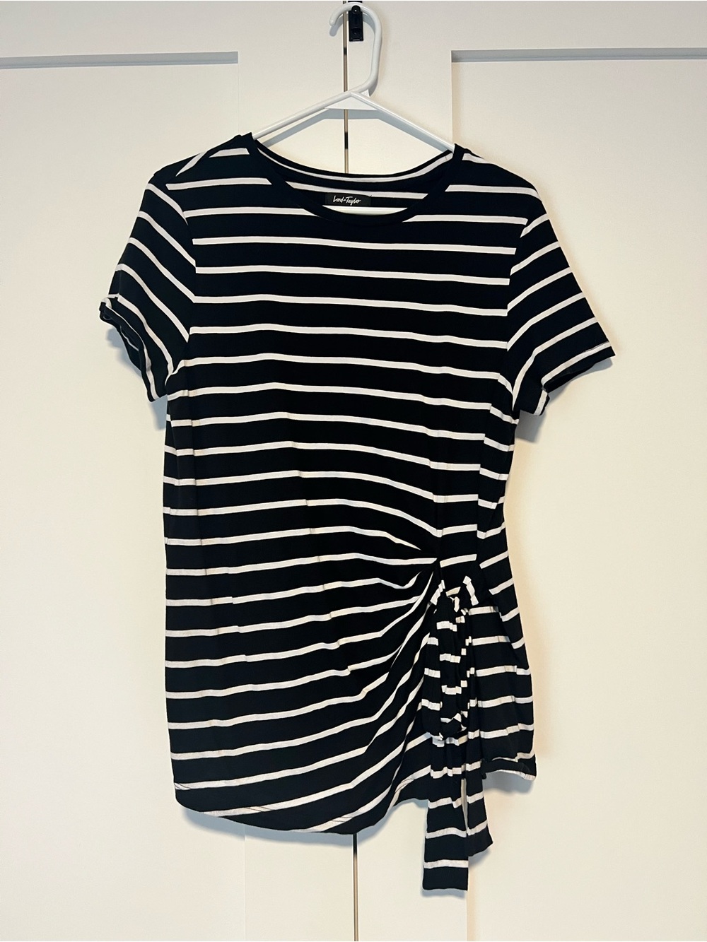 Lord & Taylor Side-Tie Tee - Black & White